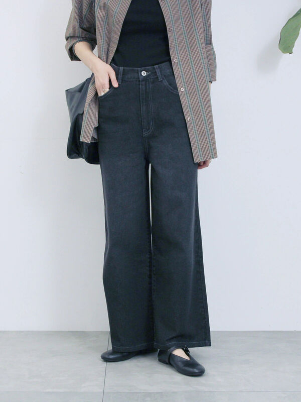 セール】 【ECO DENIM 】 ワイドストレートパンツ（チャコールグレー