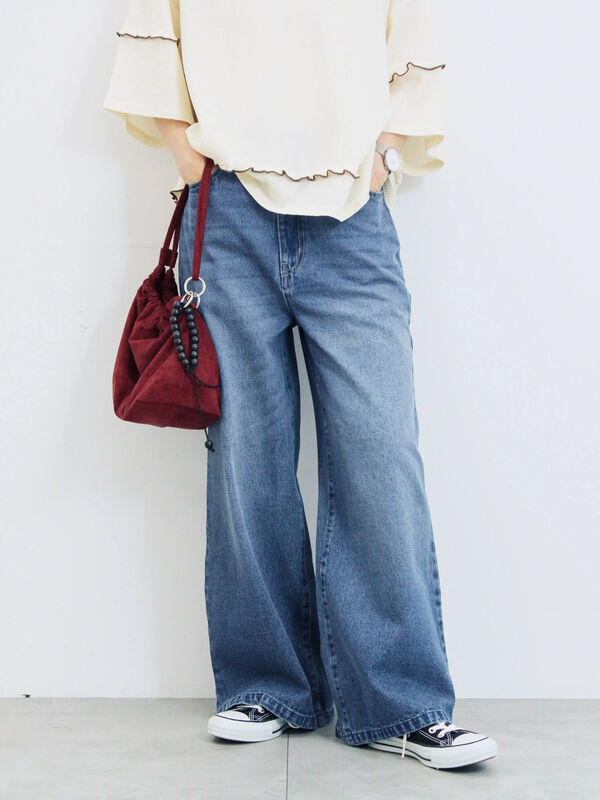 セール】 【ECO DENIM 】 ワイドストレートパンツ（チャコールグレー