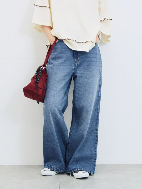 セール】 【ECO DENIM 】 ワイドストレートパンツ（チャコールグレー