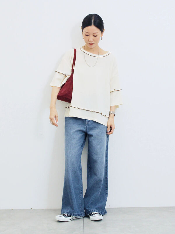 セール】 【ECO DENIM 】 ワイドストレートパンツ（チャコールグレー