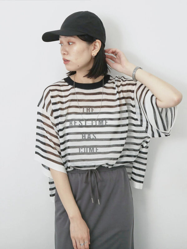 jy01239様 ホワイトボーダー ブラウン シアーボーダーニット(WEB限定カラー)(ニット・セーター