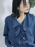 【ECO DENIM 】フリルブラウス（ネイビー）｜Samansa Mos2 blue（サマンサモスモス ブルー）通販