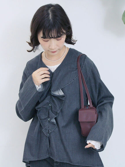 【ECO DENIM 】フリルブラウス（チャコールグレー/ブルー/ネイビー）｜Samansa Mos2 blue（サマンサモスモス ブルー）通販