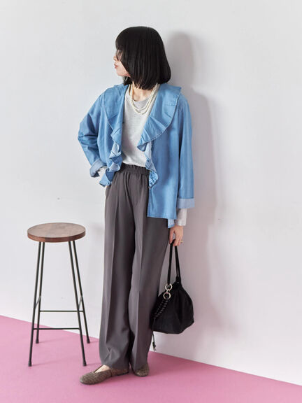 【ECO DENIM 】フリルブラウス（チャコールグレー/ブルー/ネイビー）｜Samansa Mos2 blue（サマンサモスモス ブルー）通販
