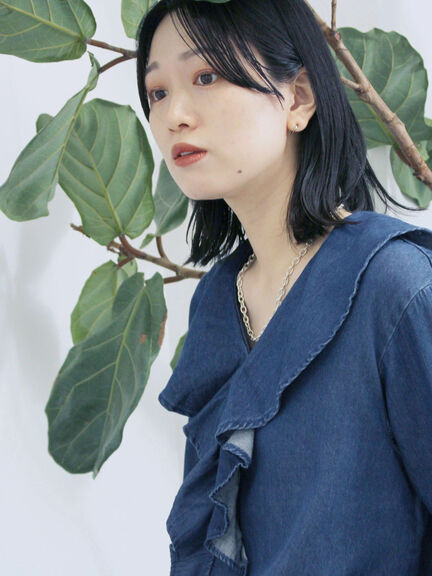 【ECO DENIM 】フリルブラウス（チャコールグレー/ブルー/ネイビー）｜Samansa Mos2 blue（サマンサモスモス ブルー）通販