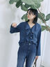 【ECO DENIM 】フリルブラウス（チャコールグレー/ブルー/ネイビー）｜Samansa Mos2 blue（サマンサモスモス ブルー）通販