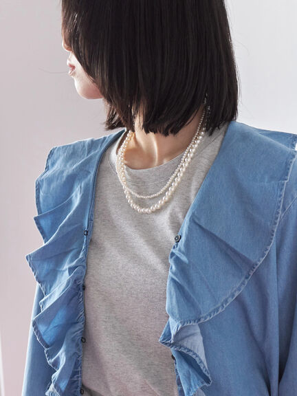 【ECO DENIM 】フリルブラウス（チャコールグレー/ブルー/ネイビー）｜Samansa Mos2 blue（サマンサモスモス ブルー）通販