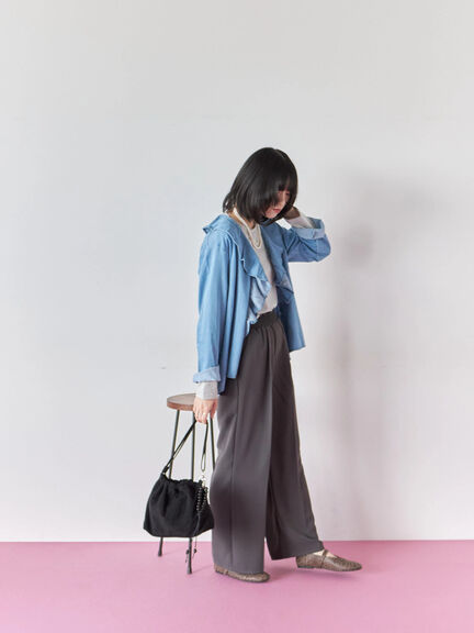 【ECO DENIM 】フリルブラウス（チャコールグレー/ブルー/ネイビー）｜Samansa Mos2 blue（サマンサモスモス ブルー）通販