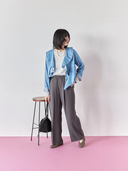 【ECO DENIM 】フリルブラウス（チャコールグレー/ブルー/ネイビー）｜Samansa Mos2 blue（サマンサモスモス ブルー）通販