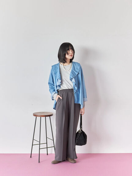【ECO DENIM 】フリルブラウス（チャコールグレー/ブルー/ネイビー）｜Samansa Mos2 blue（サマンサモスモス ブルー）通販