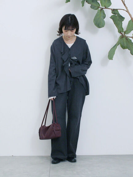 【ECO DENIM 】フリルブラウス（チャコールグレー/ブルー/ネイビー）｜Samansa Mos2 blue（サマンサモスモス ブルー）通販