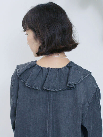 【ECO DENIM 】フリルブラウス（チャコールグレー/ブルー/ネイビー）｜Samansa Mos2 blue（サマンサモスモス ブルー）通販