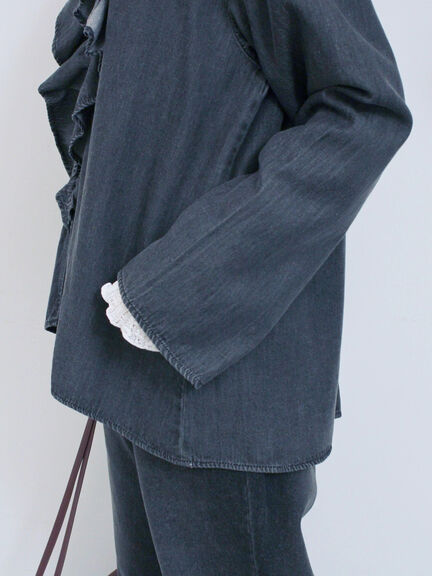 【ECO DENIM 】フリルブラウス（チャコールグレー/ブルー/ネイビー）｜Samansa Mos2 blue（サマンサモスモス ブルー）通販