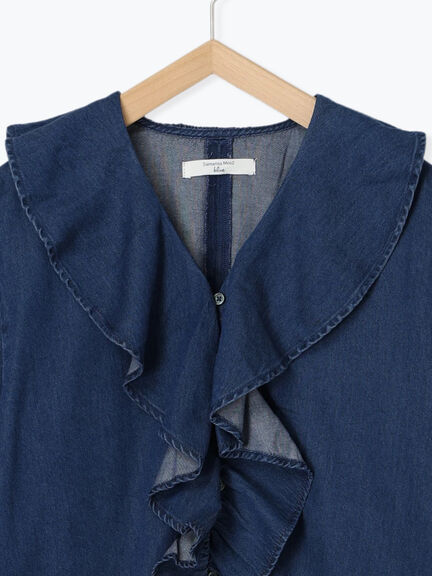 【ECO DENIM 】フリルブラウス（チャコールグレー/ブルー/ネイビー）｜Samansa Mos2 blue（サマンサモスモス ブルー）通販