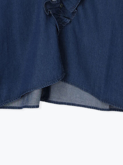 【ECO DENIM 】フリルブラウス（チャコールグレー/ブルー/ネイビー）｜Samansa Mos2 blue（サマンサモスモス ブルー）通販