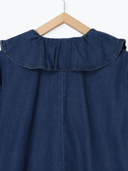 【ECO DENIM 】フリルブラウス（チャコールグレー/ブルー/ネイビー）｜Samansa Mos2 blue（サマンサモスモス ブルー）通販