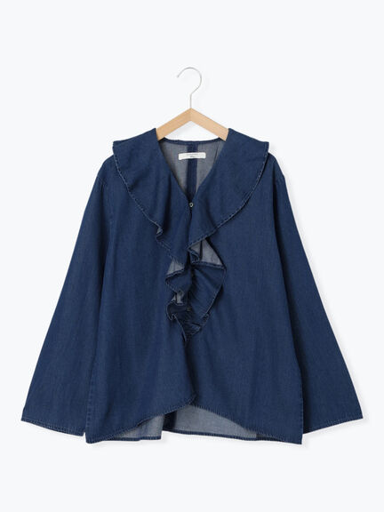 【ECO DENIM 】フリルブラウス（チャコールグレー/ブルー/ネイビー）｜Samansa Mos2 blue（サマンサモスモス ブルー）通販
