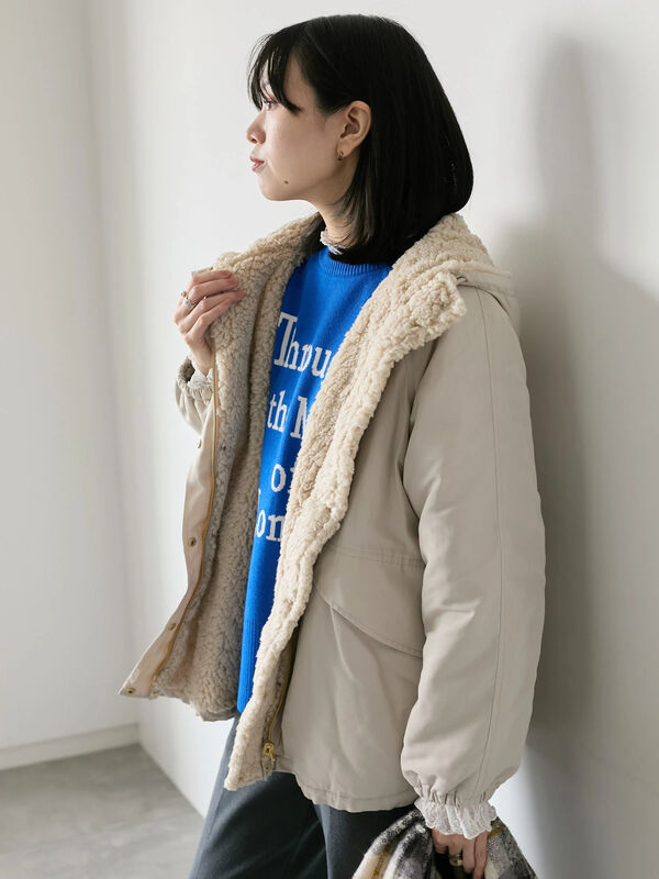 セール】 リバーシブルボアマウンテンパーカー（チャコールグレー