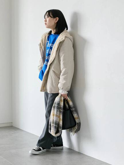 リバーシブルボアマウンテンパーカー（チャコールグレー/ライトベージュ/ベージュ）｜Samansa Mos2 blue（サマンサモスモス ブルー）通販