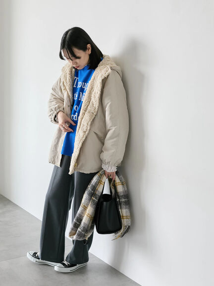 リバーシブルボアマウンテンパーカー（チャコールグレー/ライトベージュ/ベージュ）｜Samansa Mos2 blue（サマンサモスモス ブルー）通販