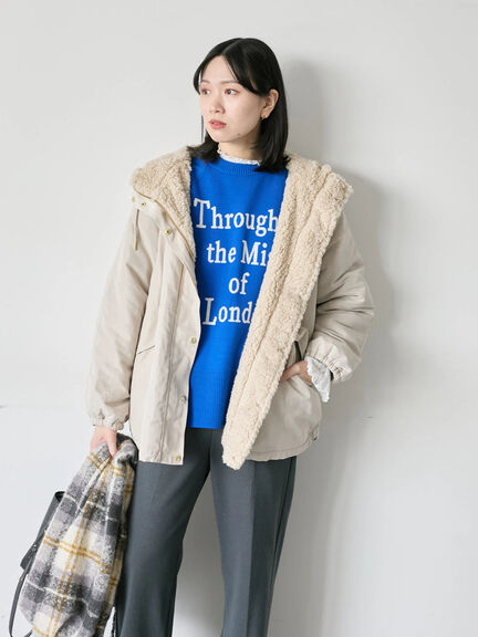 リバーシブルボアマウンテンパーカー（チャコールグレー/ライトベージュ/ベージュ）｜Samansa Mos2 blue（サマンサモスモス ブルー）通販