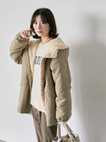 リバーシブルボアマウンテンパーカー（チャコールグレー/ライトベージュ/ベージュ）｜Samansa Mos2 blue（サマンサモスモス ブルー）通販