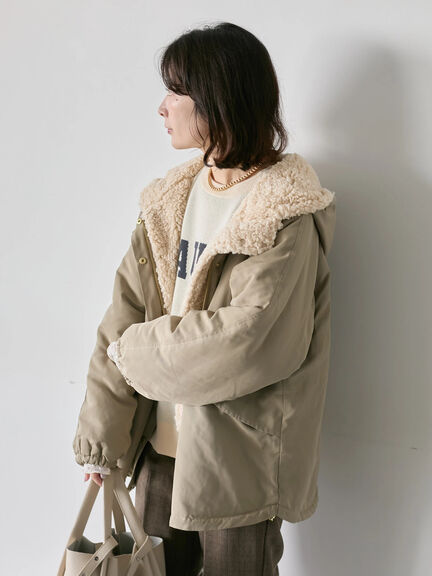 リバーシブルボアマウンテンパーカー（チャコールグレー/ライトベージュ/ベージュ）｜Samansa Mos2 blue（サマンサモスモス ブルー）通販