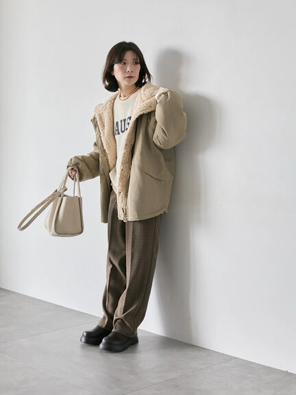 リバーシブルボアマウンテンパーカー（チャコールグレー/ライトベージュ/ベージュ）｜Samansa Mos2 blue（サマンサモスモス ブルー）通販