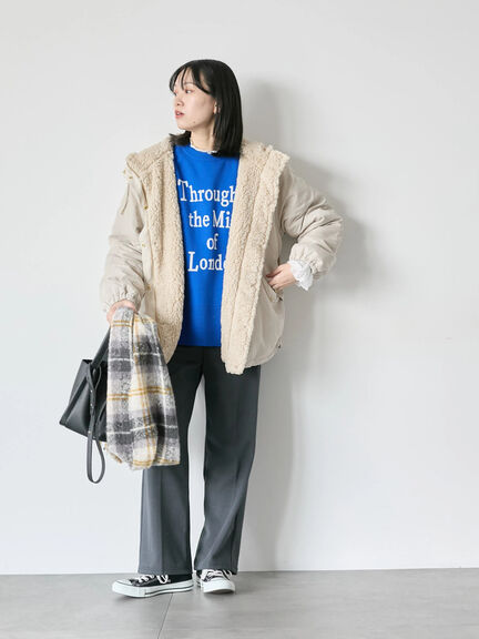 リバーシブルボアマウンテンパーカー（チャコールグレー/ライトベージュ/ベージュ）｜Samansa Mos2 blue（サマンサモスモス ブルー）通販