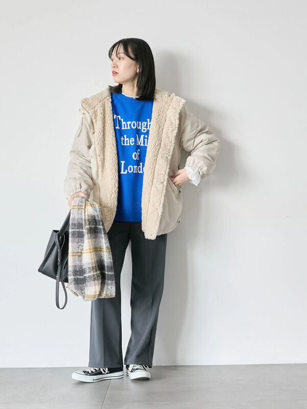 期間限定】 リバーシブルボアマウンテンパーカー（チャコールグレー