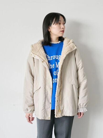 リバーシブルボアマウンテンパーカー（チャコールグレー/ライトベージュ/ベージュ）｜Samansa Mos2 blue（サマンサモスモス ブルー）通販