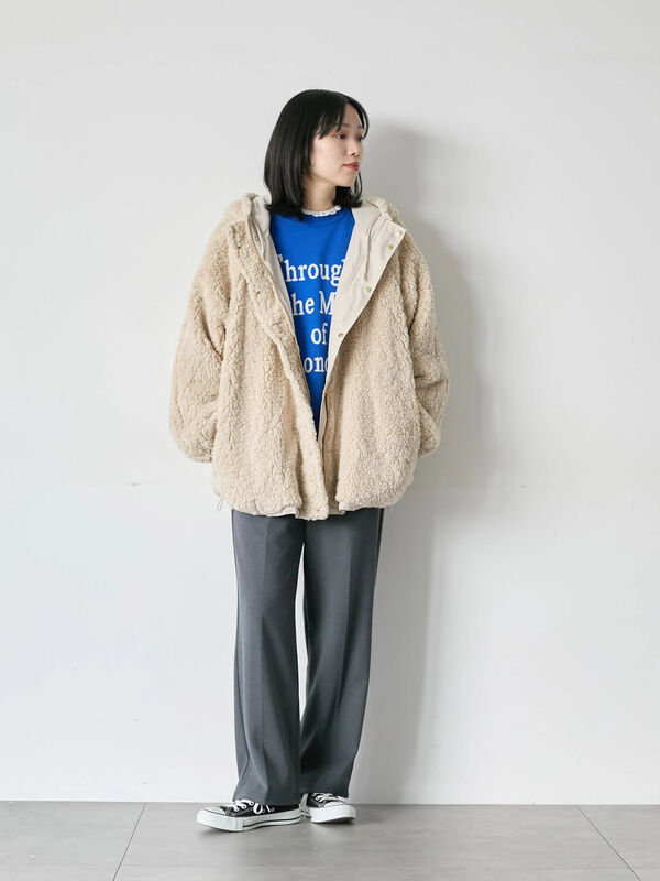 期間限定】 リバーシブルボアマウンテンパーカー（チャコールグレー