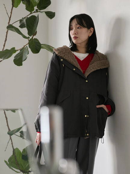 リバーシブルボアマウンテンパーカー（チャコールグレー/ライトベージュ/ベージュ）｜Samansa Mos2 blue（サマンサモスモス ブルー）通販