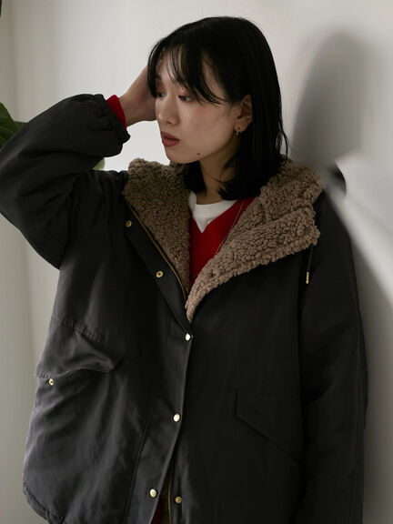 リバーシブルボアマウンテンパーカー（チャコールグレー/ライトベージュ/ベージュ）｜Samansa Mos2 blue（サマンサモスモス ブルー）通販