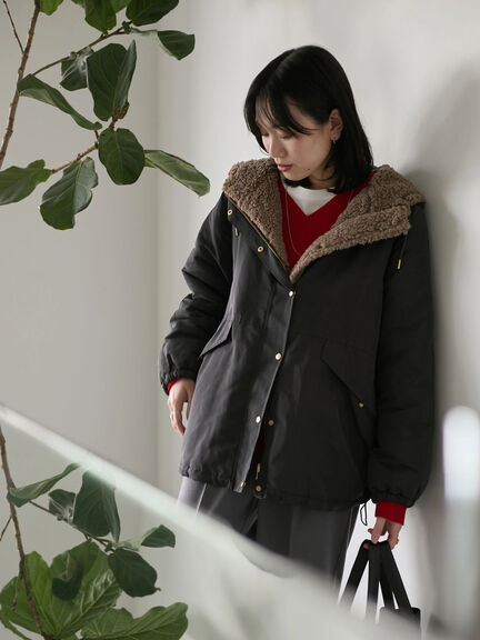 リバーシブルボアマウンテンパーカー（チャコールグレー/ライトベージュ/ベージュ）｜Samansa Mos2 blue（サマンサモスモス ブルー）通販