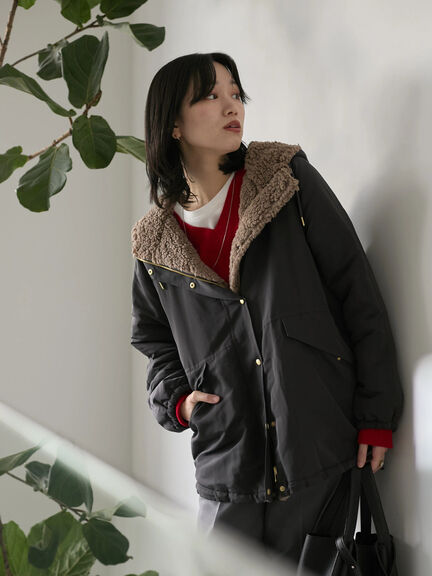 リバーシブルボアマウンテンパーカー（チャコールグレー/ライトベージュ/ベージュ）｜Samansa Mos2 blue（サマンサモスモス ブルー）通販