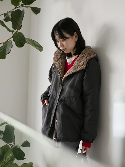 リバーシブルボアマウンテンパーカー（チャコールグレー/ライトベージュ/ベージュ）｜Samansa Mos2 blue（サマンサモスモス ブルー）通販