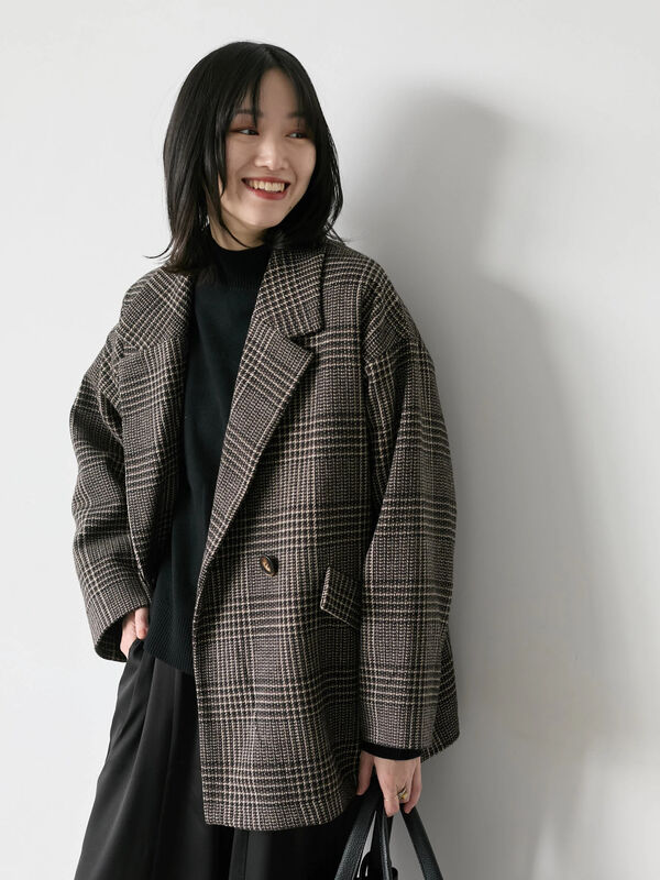 セール】 チェックテーラードジャケット（グレー/ブラウン/ダーク