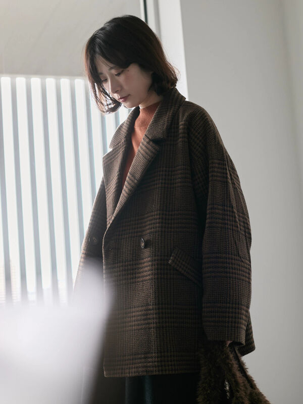 セール】 チェックテーラードジャケット（グレー/ブラウン/ダーク