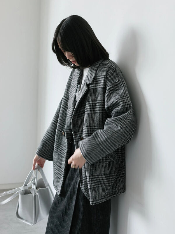 セール】 チェックテーラードジャケット（グレー/ブラウン/ダーク