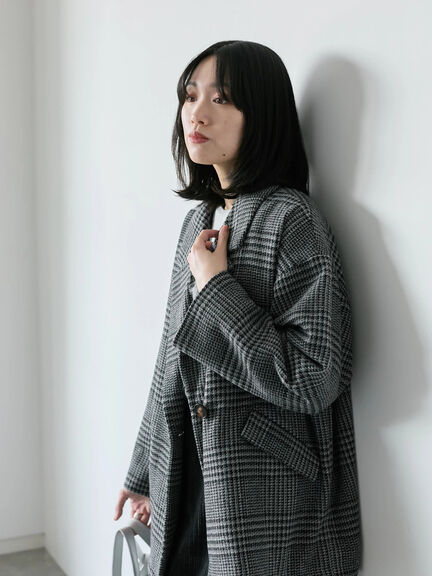 チェックテーラードジャケット（グレー/ブラウン/ダークブラウン）｜Samansa Mos2 blue（サマンサモスモス ブルー）通販