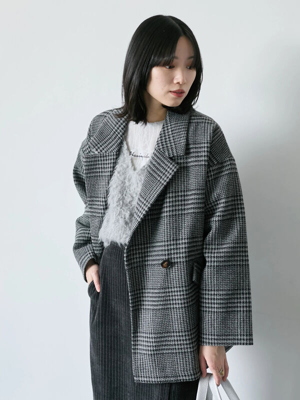 チェックテーラードジャケット（グレー/ブラウン/ダークブラウン