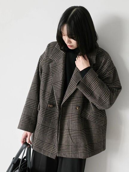 チェックテーラードジャケット（グレー/ブラウン/ダークブラウン）｜Samansa Mos2 blue（サマンサモスモス ブルー）通販