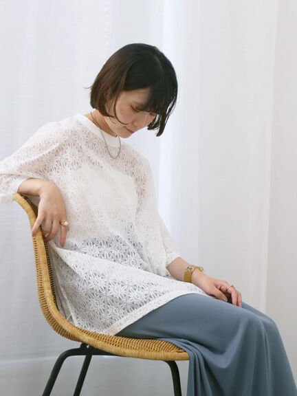 レースTシャツ（オフホワイト/ブラック/ブラウン）｜Samansa Mos2 blue（サマンサモスモス ブルー）通販