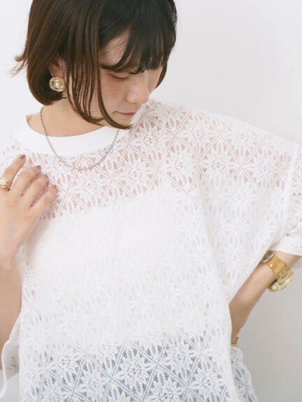 レースTシャツ（オフホワイト/ブラック/ブラウン）｜Samansa Mos2 blue（サマンサモスモス ブルー）通販