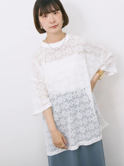 レースTシャツ（オフホワイト/ブラック/ブラウン）｜Samansa Mos2 blue（サマンサモスモス ブルー）通販