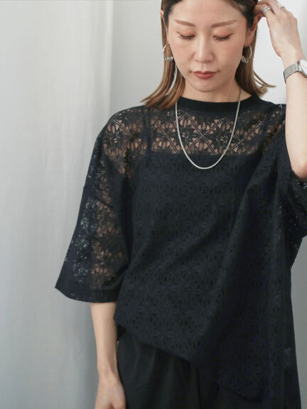 レースTシャツ（オフホワイト/ブラック/ブラウン）｜Samansa Mos2 blue（サマンサモスモス ブルー）通販