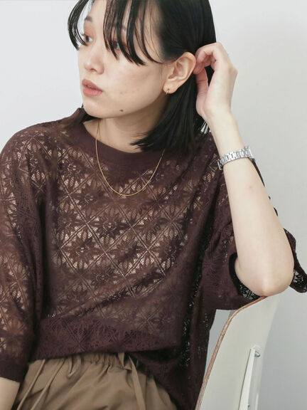 レースTシャツ（オフホワイト/ブラック/ブラウン）｜Samansa Mos2 blue（サマンサモスモス ブルー）通販