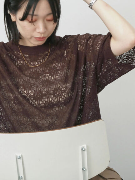 レースTシャツ（オフホワイト/ブラック/ブラウン）｜Samansa Mos2 blue（サマンサモスモス ブルー）通販