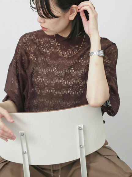 レースTシャツ（オフホワイト/ブラック/ブラウン）｜Samansa Mos2 blue（サマンサモスモス ブルー）通販